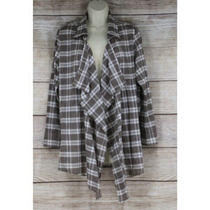 Jodifl Womens Size Small Plaid Light Duster Brown White